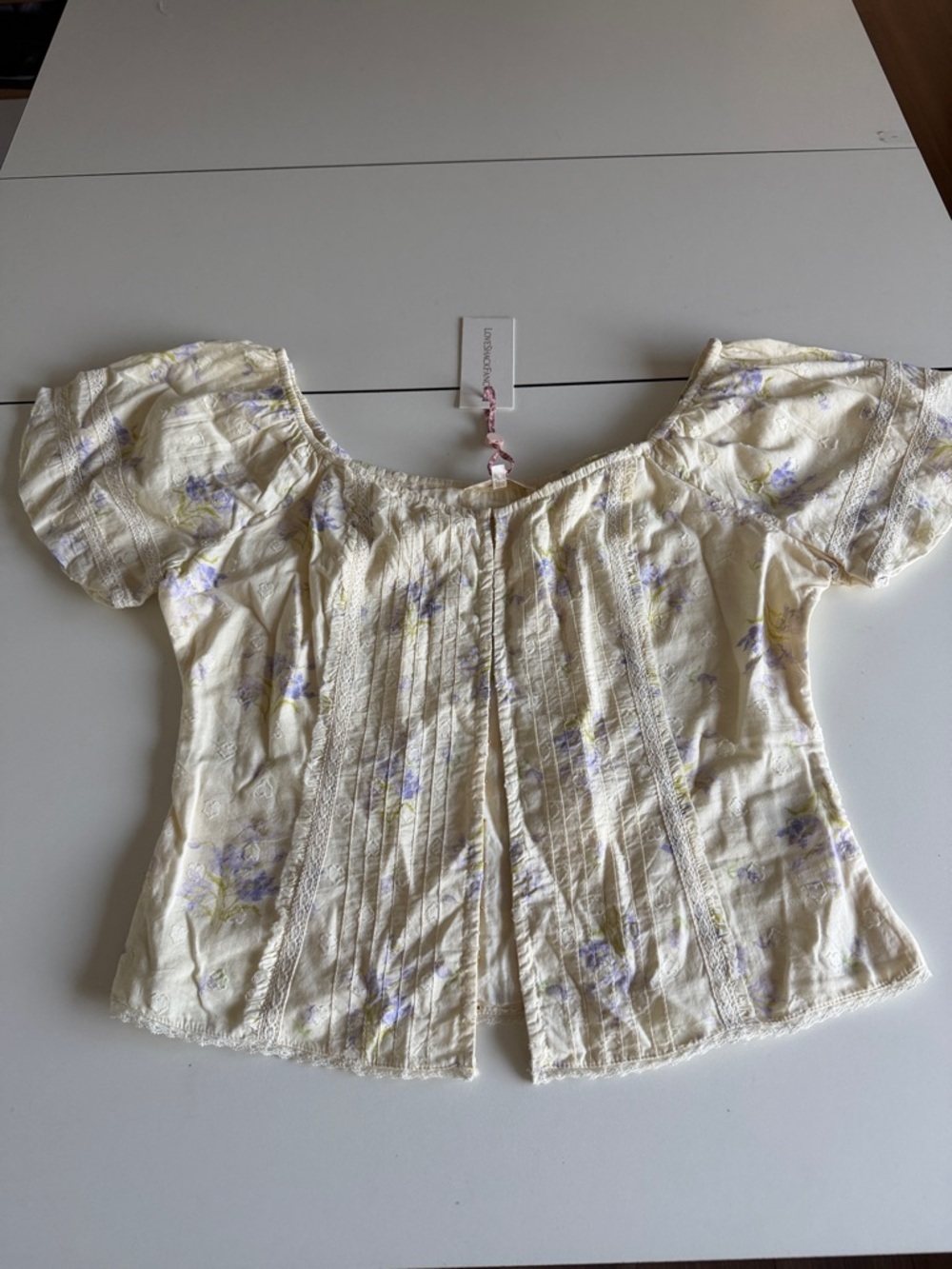 NWT LoveShackFancy Cream Floral Puff Sleeve Blouse 12